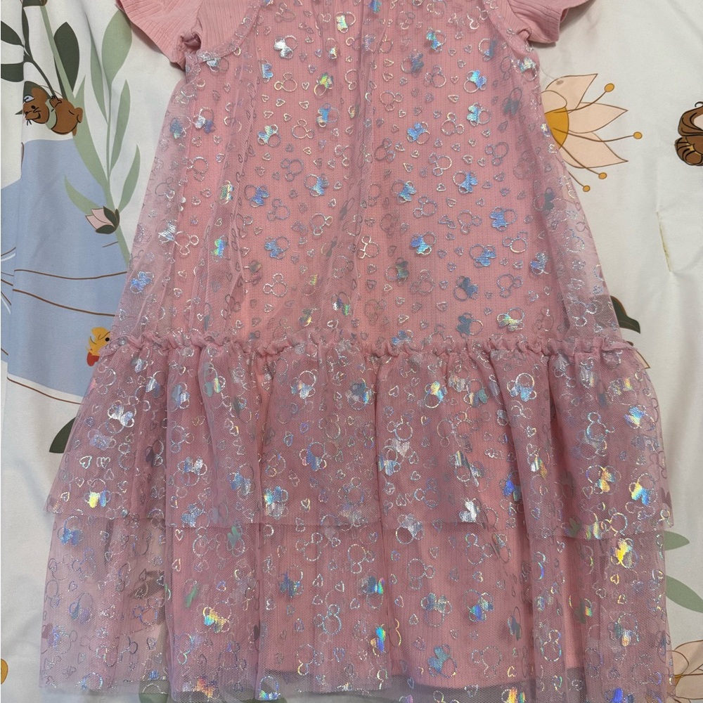 Minnie mouse Pink Dress with Iridescent Overlay size 5 like new
